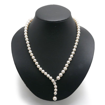 Single strand pearl necklace with 7-9mm Akoya cultured pearls set in K18WG metal, 54 cm long