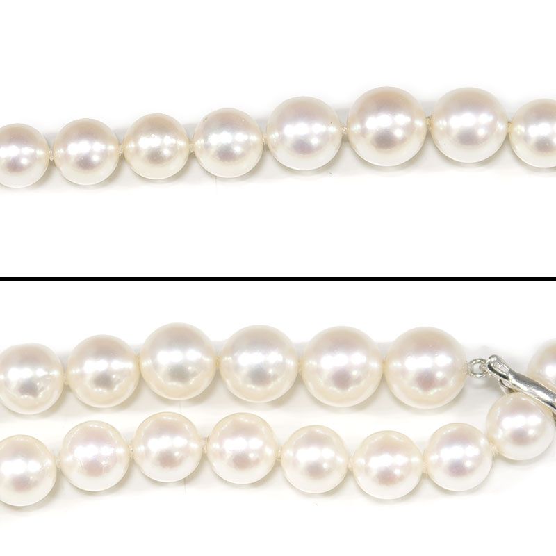 Single strand pearl necklace with 7-9mm Akoya cultured pearls set in K18WG metal, 54 cm long