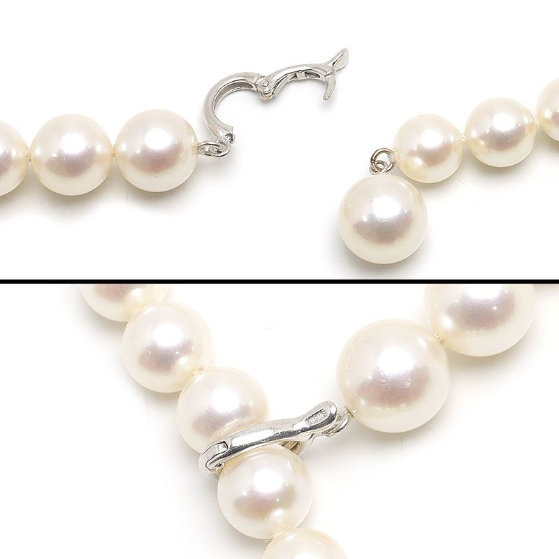 Single strand pearl necklace with 7-9mm Akoya cultured pearls set in K18WG metal, 54 cm long