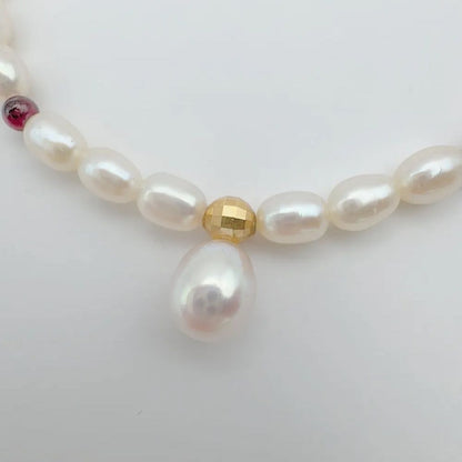 Tasaki pearl necklace with 4mm pearls, ruby gemstones, and K18 gold chain, 37cm length