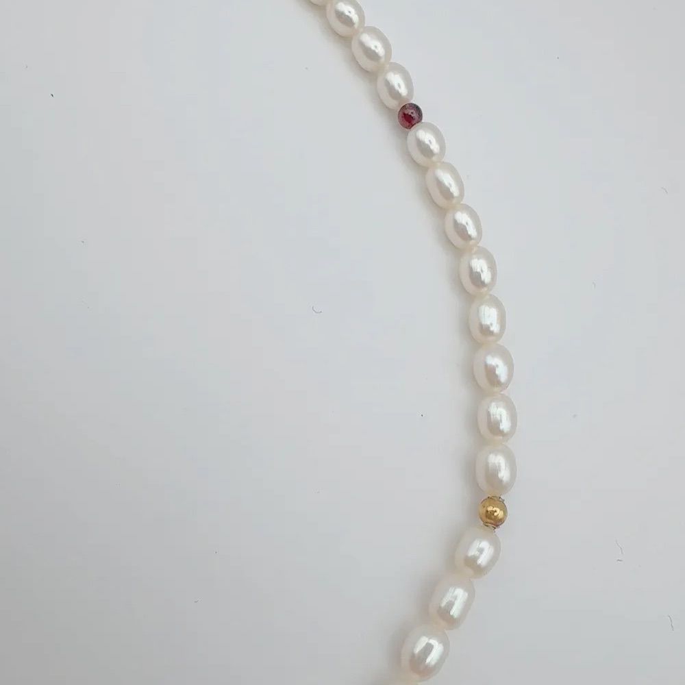 Tasaki pearl necklace with 4mm pearls, ruby gemstones, and K18 gold chain, 37cm length