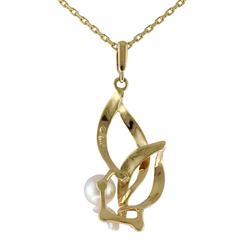 Mikimoto ladies necklace featuring an 18K yellow gold chain and a single Akoya pearl pendant weighing 4 grams