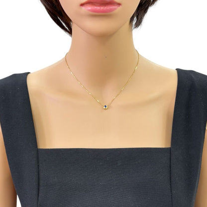Mikimoto ladies necklace in 18K yellow gold with sapphire, weighing 2.6g, marked K18 on clasp, made in Japan