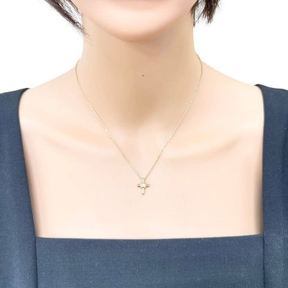 Mikimoto ladies 18K yellow gold cross necklace with diamond detail and K18 stamp on clasp