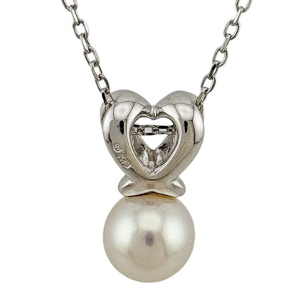 Mikimoto 18K white gold necklace with heart-shaped Akoya pearl pendant for ladies