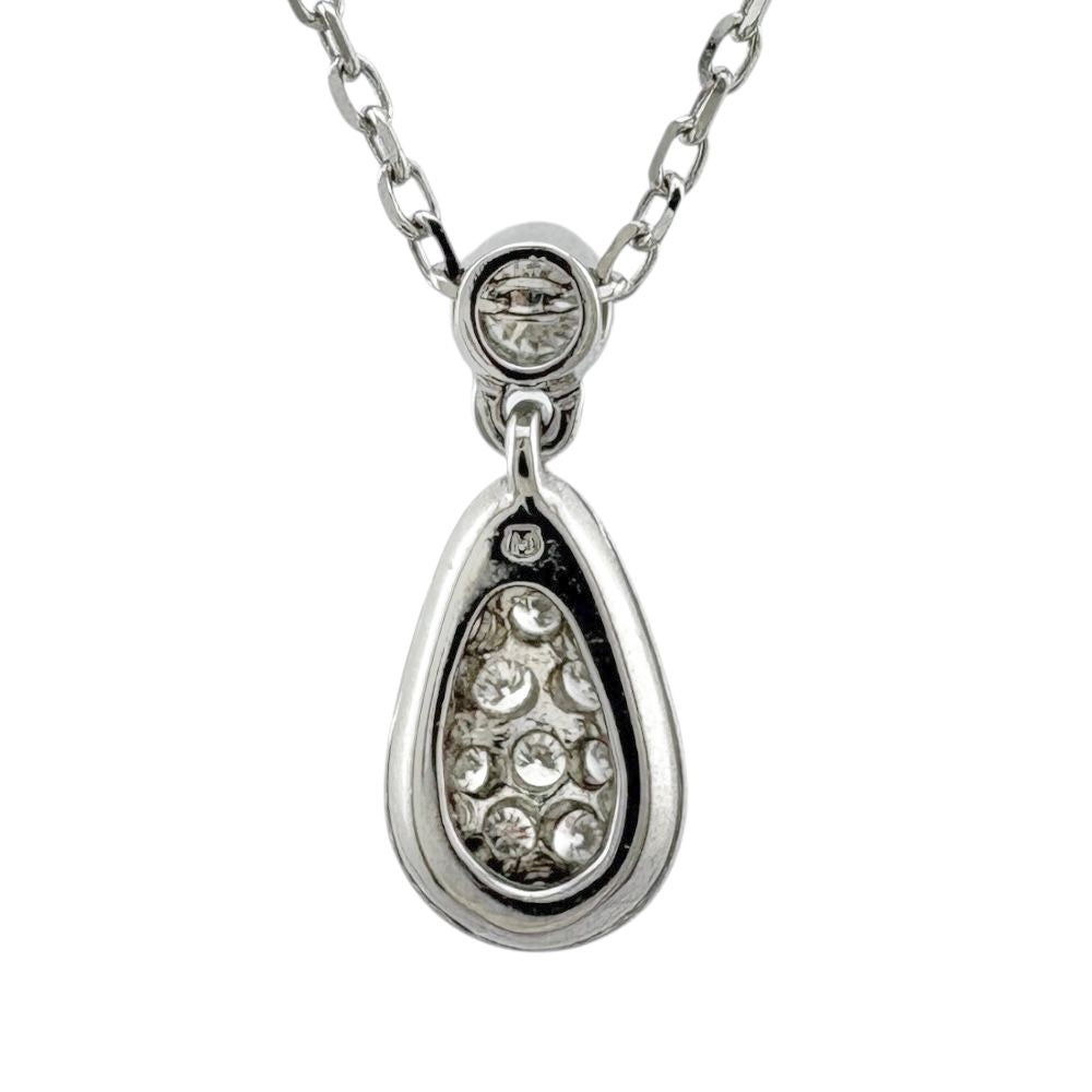 Mikimoto 18K white gold drop necklace with diamond for ladies, silver color, weighing 3.2 grams