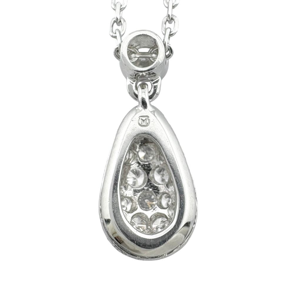 Mikimoto 18K white gold drop necklace with diamond for ladies, silver color, weighing 3.2 grams