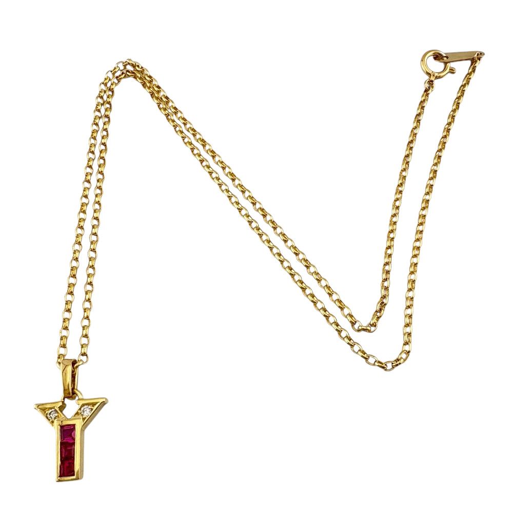 Mikimoto 18K yellow gold necklace featuring a ruby pendant for ladies