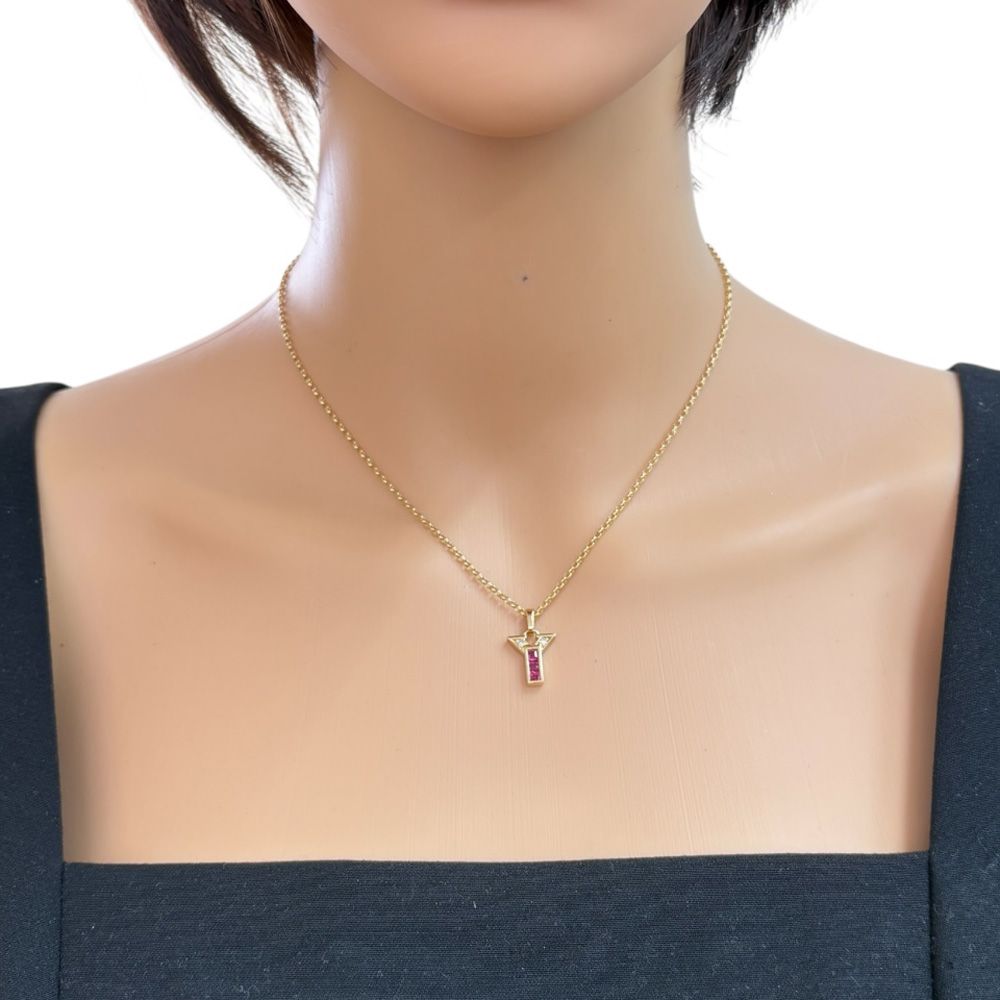 Mikimoto 18K yellow gold necklace featuring a ruby pendant for ladies