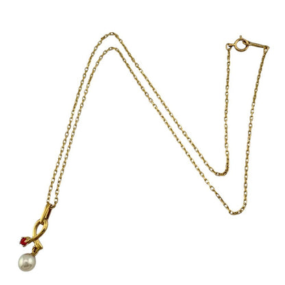 Mikimoto 18K yellow gold necklace with single pearl for ladies, weight 2.5g, Japanese craftsmanship