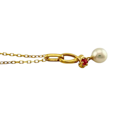 Mikimoto 18K yellow gold necklace with single pearl for ladies, weight 2.5g, Japanese craftsmanship