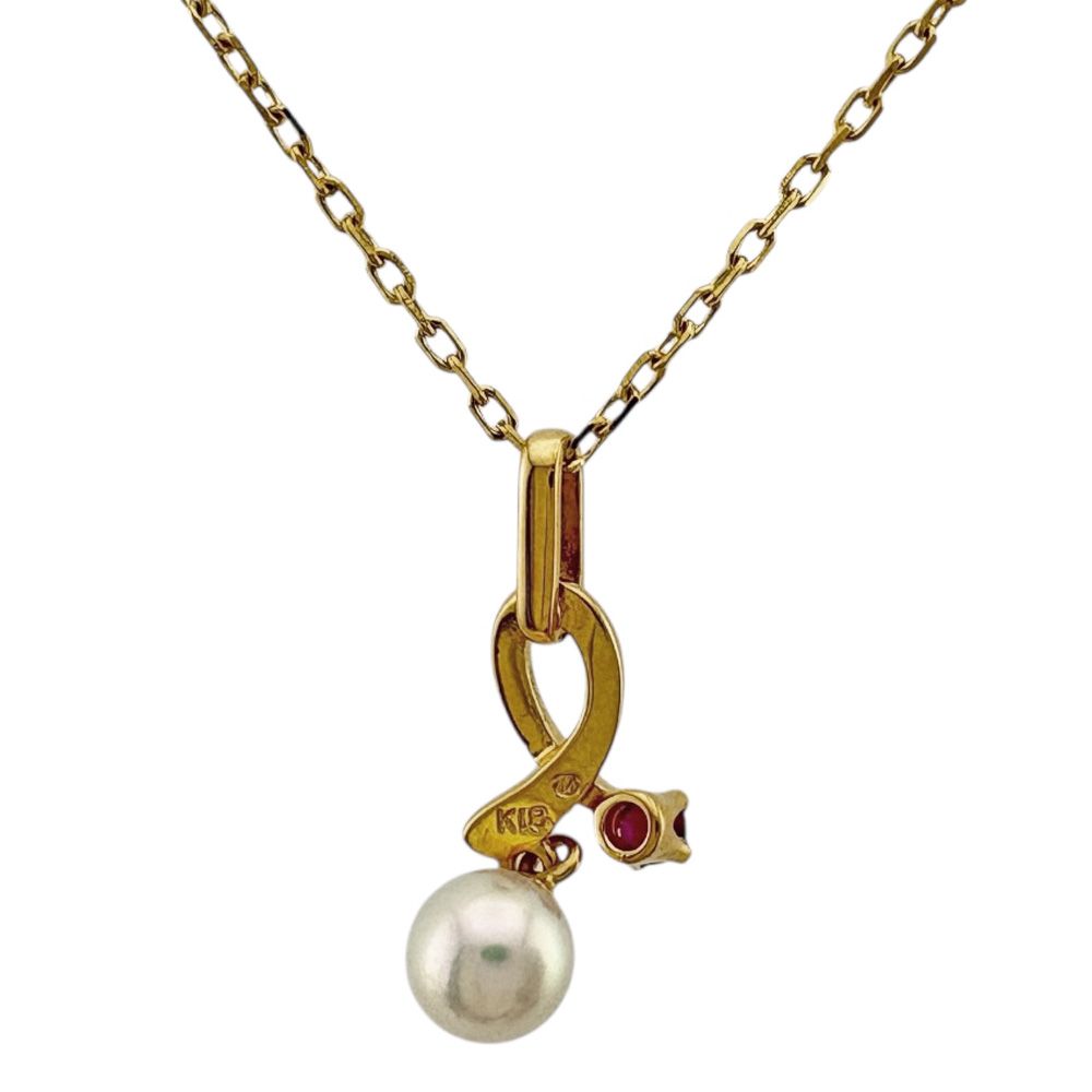 Mikimoto 18K yellow gold necklace with single pearl for ladies, weight 2.5g, Japanese craftsmanship