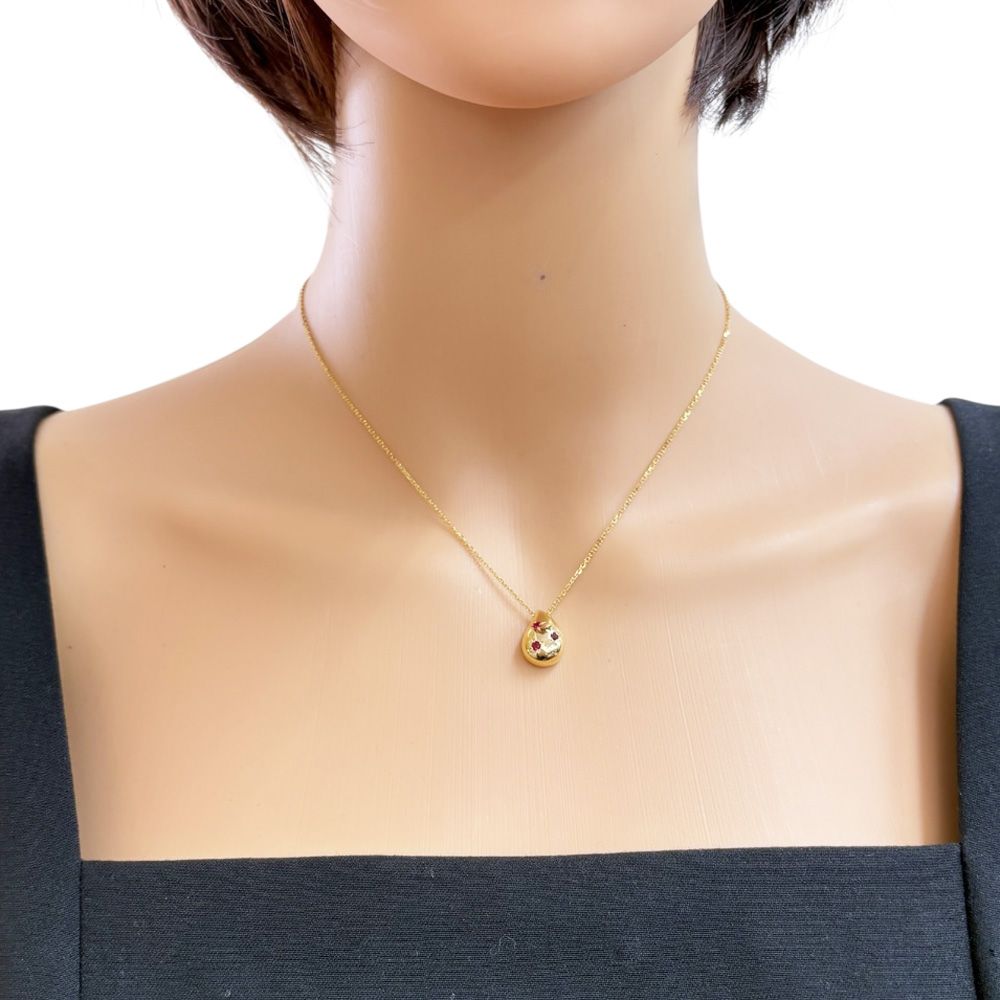 Mikimoto 18K yellow gold drop necklace with ruby gemstone for ladies weighing 4.6 grams from Japan