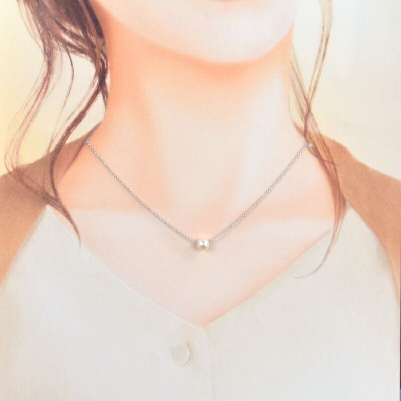 Tasaki pearl necklace with a single 6.4mm silver pearl on a 41cm adjustable silver chain