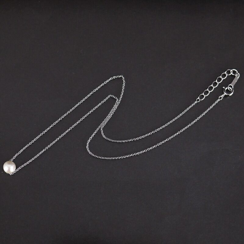 Tasaki pearl necklace with a single 6.4mm silver pearl on a 41cm adjustable silver chain