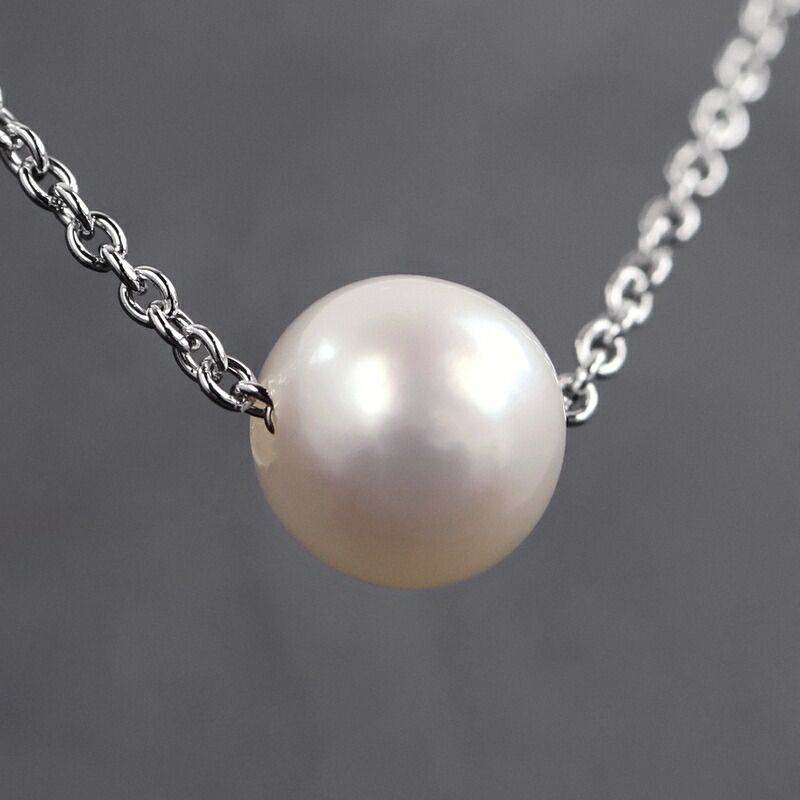 Tasaki pearl necklace with a single 6.4mm silver pearl on a 41cm adjustable silver chain