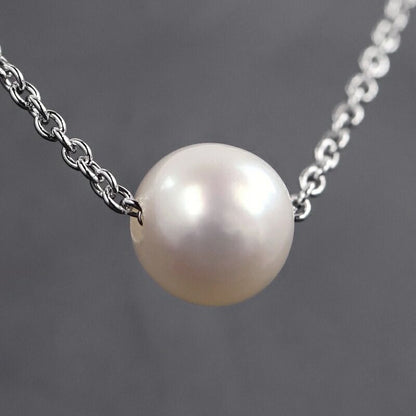 Tasaki pearl necklace with a single 6.4mm silver pearl on a 41cm adjustable silver chain
