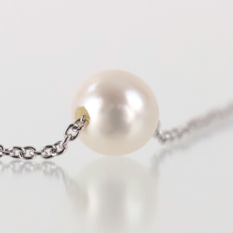 Tasaki pearl necklace with a single 6.4mm silver pearl on a 41cm adjustable silver chain
