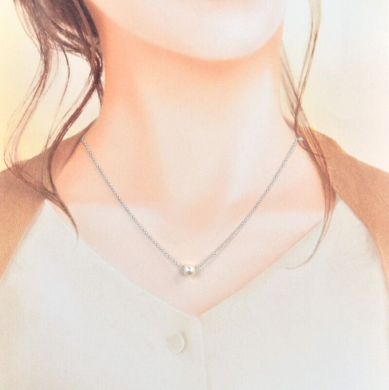 Tasaki pearl necklace with a single 6.4mm silver pearl on a 41cm adjustable silver chain