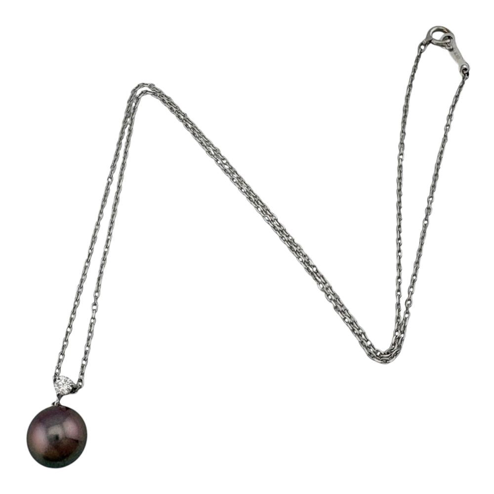 Mikimoto 18K white gold diamond necklace for ladies with K18WG engraved clasp, silver color, lightweight design