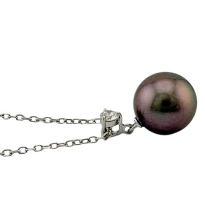 Mikimoto 18K white gold diamond necklace for ladies with K18WG engraved clasp, silver color, lightweight design