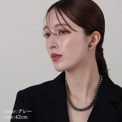 VOTRE COUTURE pearl necklace and earrings set featuring 8mm gray silver pearls with rhodium-plated brass fittings