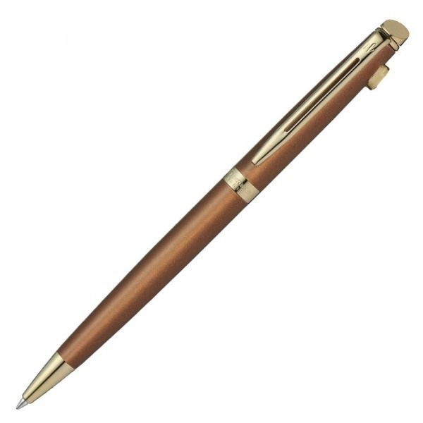 Waterman Metropolitan Essential Copper Red GT oil-based twist ballpoint pen with brass body and gold plated trim