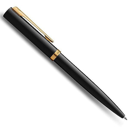 WATERMAN Impression Black GT ballpoint pen with fine point, gold coating trim, and glossy lacquer stainless steel body