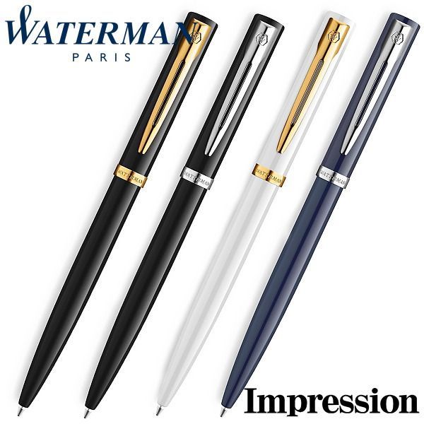 WATERMAN Impression Black CT oil-based fine ballpoint pen with gold and palladium trim and glossy black stainless steel body
