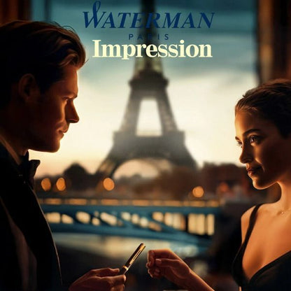 WATERMAN Impression Black CT fountain pen with stainless steel body and gold-coated clip shown uncapped