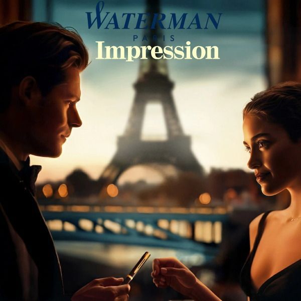 WATERMAN Impression Blue CT Fine Point Fountain Pen with stainless steel body and gold coating clip