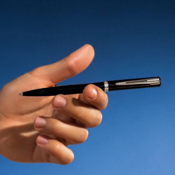 WATERMAN Impression Black CT oil-based fine ballpoint pen with gold and palladium trim and glossy black stainless steel body
