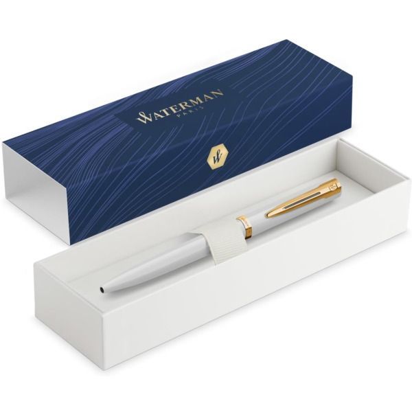WATERMAN Impression White GT oil-based ballpoint pen with gold coating finish and glossy stainless steel body