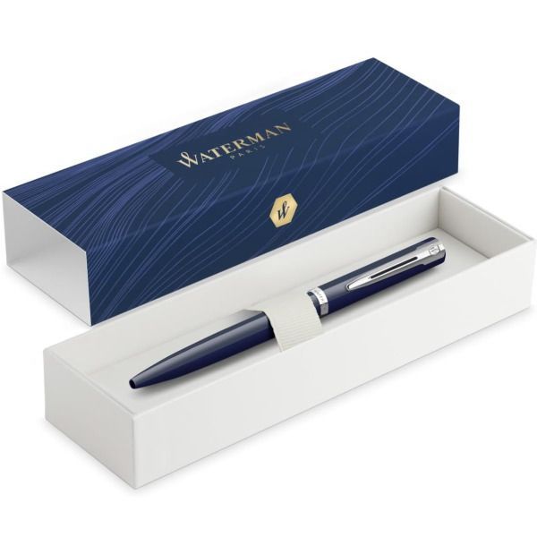 WATERMAN Impression Blue CT oil-based gel pen with gold and palladium trim, stainless steel body, and twist mechanism