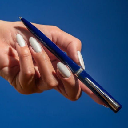 WATERMAN Impression Blue CT oil-based gel pen with gold and palladium trim, stainless steel body, and twist mechanism