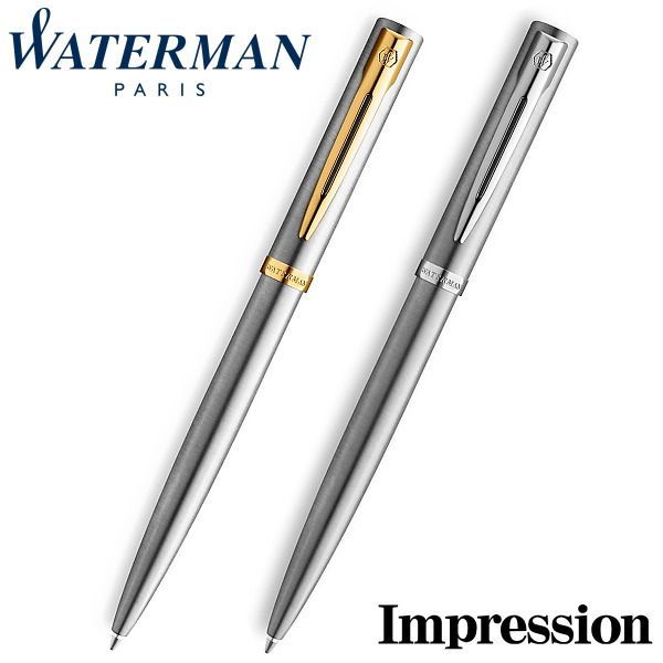 Waterman Impression Stainless Steel GT ballpoint pen with gold coating and fine oil-based point
