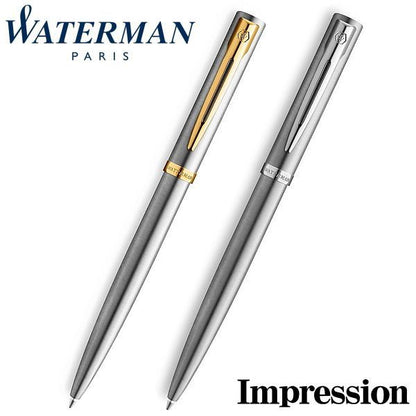 Waterman Impression Stainless Steel GT ballpoint pen with gold coating and fine oil-based point