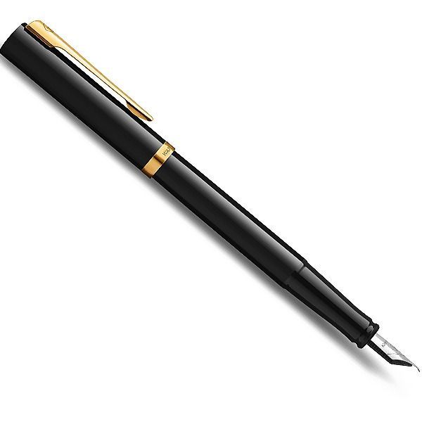 WATERMAN Impression Black GT Fine Point Fountain Pen with glossy lacquer finish and gold trim