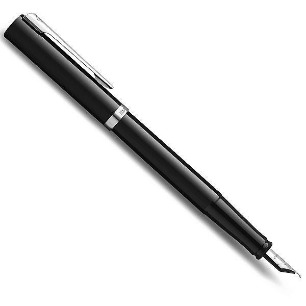 WATERMAN Impression Black CT fountain pen with stainless steel body and gold-coated clip shown uncapped