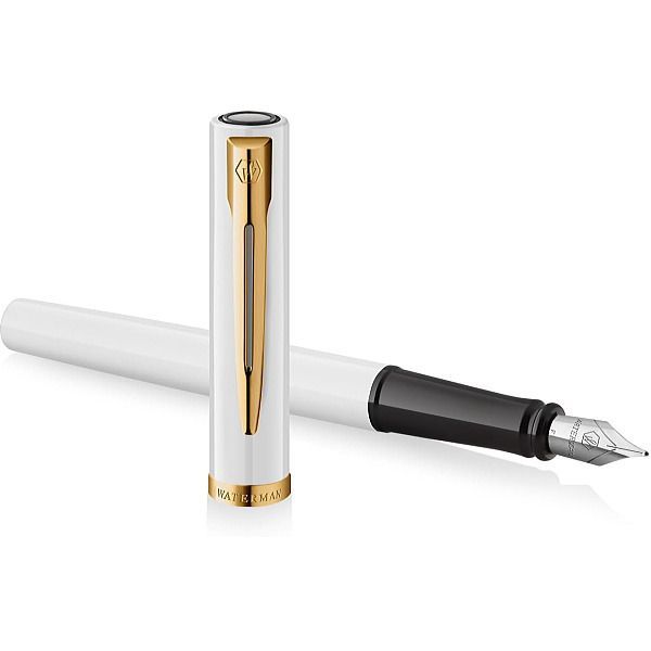 WATERMAN Impression White GT fountain pen with gold-coated clip and stainless steel glossy lacquer finish