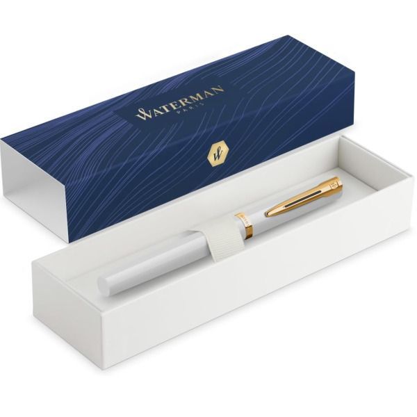 WATERMAN Impression White GT fountain pen with gold-coated clip and stainless steel glossy lacquer finish