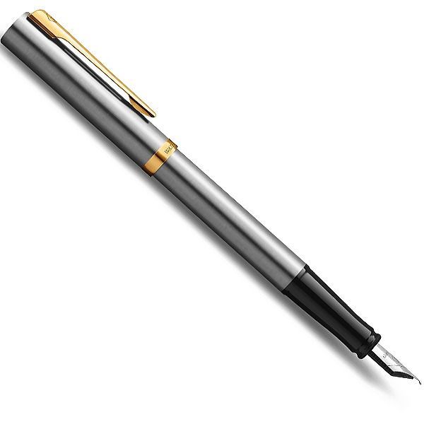 WATERMAN Impression Stainless Steel GT Fine Point Fountain Pen with gold clip and brushed stainless steel body
