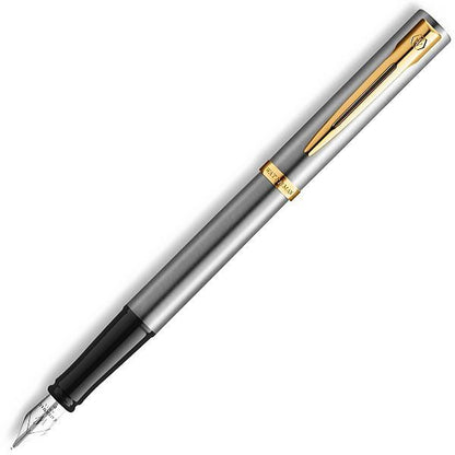 WATERMAN Impression Stainless Steel GT Fine Point Fountain Pen with gold clip and brushed stainless steel body