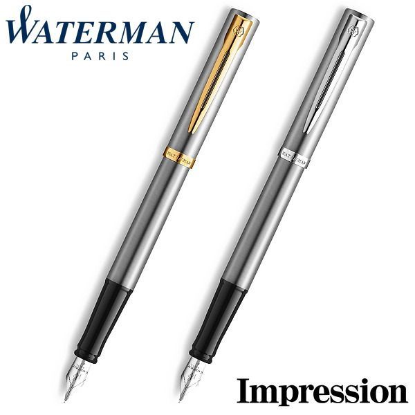 WATERMAN Impression fine pen in stainless steel with gold trim and 0.3mm stainless steel nib