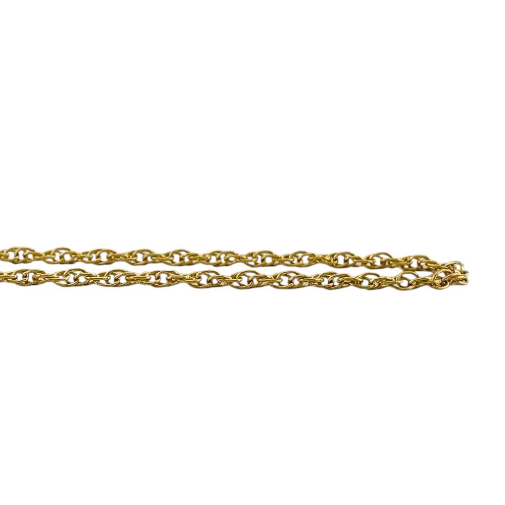 Mikimoto 18K yellow gold ladies chain necklace weighing 2.9g, made in Japan, shown on white background