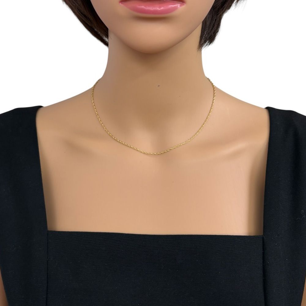Mikimoto 18K yellow gold ladies chain necklace weighing 2.9g, made in Japan, shown on white background