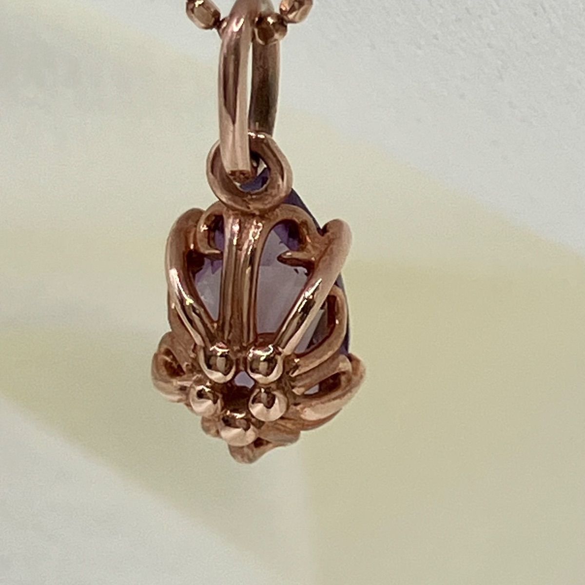 agete10K necklace with purple amethyst stone in 10K rose gold weighing 1.6 grams with included box