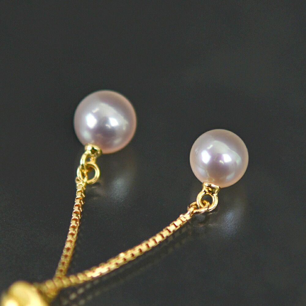 Tasaki Aoyama Pearl Slide Necklace featuring 6.0 to 6.5 mm pearls with K18YG gold chain, 49 cm long