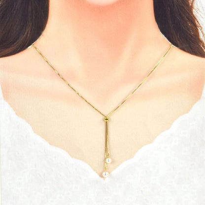 Tasaki Aoyama Pearl Slide Necklace featuring 6.0 to 6.5 mm pearls with K18YG gold chain, 49 cm long