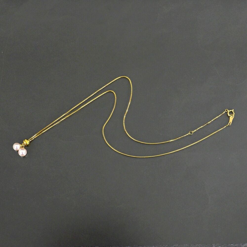 Tasaki Aoyama Pearl Slide Necklace featuring 6.0 to 6.5 mm pearls with K18YG gold chain, 49 cm long